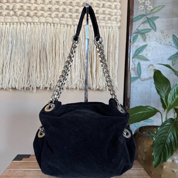 Buffalo David Bitton Black Velvet Silver Chain Strap Squishy Hobo Shoulder Bag - Picture 14 of 17